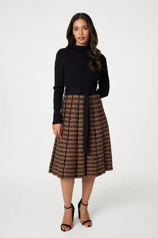 Plus Size Women's Asymmetric Hem Sweater Dresses in Modern Designs High Neck Midi Skater Knit Dress Plus Size Women's Asymmetric Hem Sweater Dresses in Modern Designs High Neck Midi Skater Knit Dress