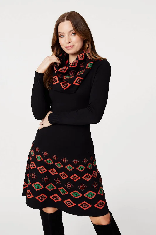 Plus Size Women's Tunic - Style Sweater Dresses with Pockets Printed Fit & Flare Knit Dress Plus Size Women's Tunic - Style Sweater Dresses with Pockets Printed Fit & Flare Knit Dress