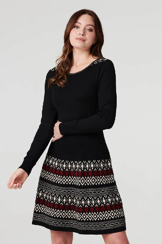 Sleeveless Women's Silk Blend Sweater Dresses for a Sophisticated Look Nordic Print Skater Dress with Scarf Sleeveless Women's Silk Blend Sweater Dresses for a Sophisticated Look Nordic Print Skater Dress with Scarf