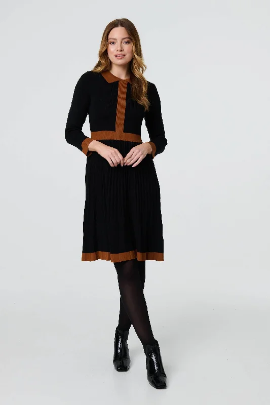 Plus Size Women's Asymmetric Hem Sweater Dresses in Modern Designs Border Print Pleated Knit Knee Length Dress Plus Size Women's Asymmetric Hem Sweater Dresses in Modern Designs Border Print Pleated Knit Knee Length Dress