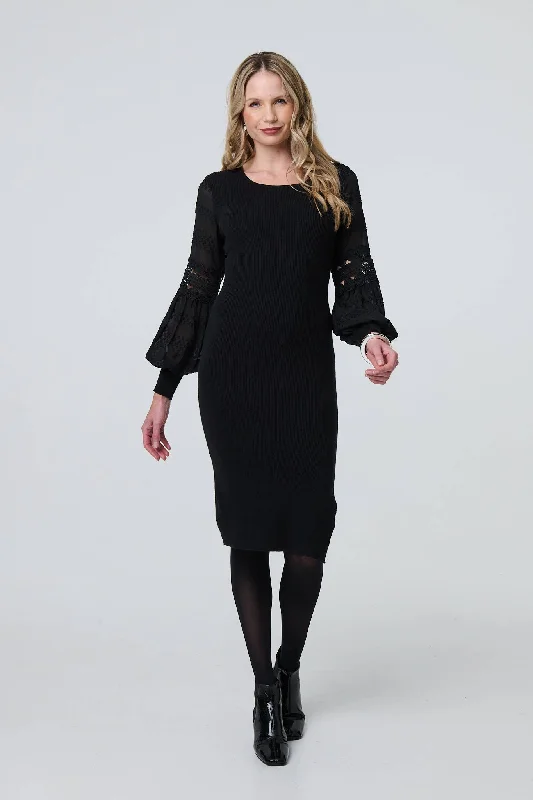 Cowl Neck Women's Cashmere Blend Sweater Dresses for Winter Long Sheer Sleeve Bodycon Knit Dress