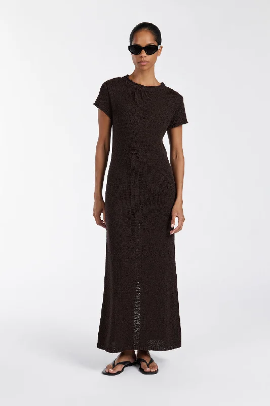 Empire Waist Women's Alpaca Wool Sweater Dresses in Earthy Tones LEO BITTER CHOC KNIT MIDI DRESS Empire Waist Women's Alpaca Wool Sweater Dresses in Earthy Tones LEO BITTER CHOC KNIT MIDI DRESS