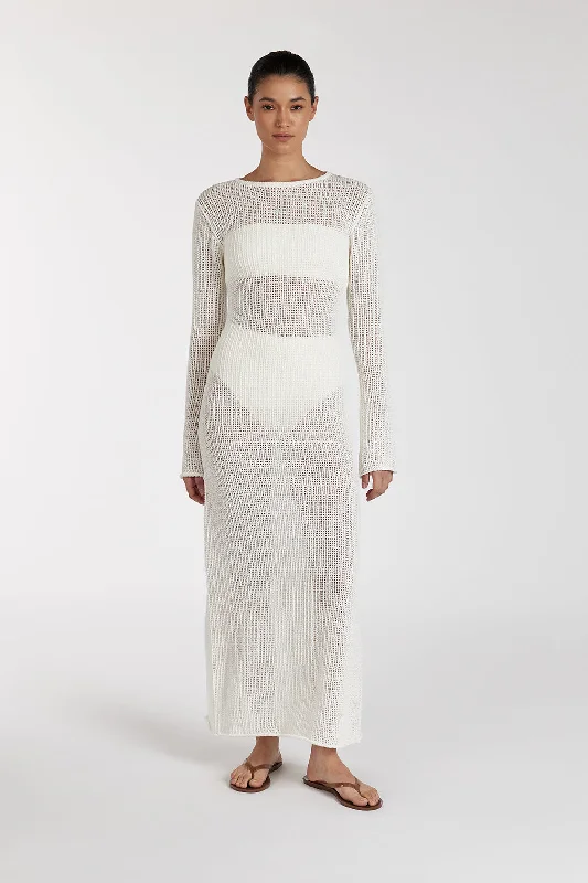 Belted Women's Cotton Blend Sweater Dresses for a Casual Look MARGOT OFF WHITE CREW NECK MIDI DRESS Belted Women's Cotton Blend Sweater Dresses for a Casual Look MARGOT OFF WHITE CREW NECK MIDI DRESS