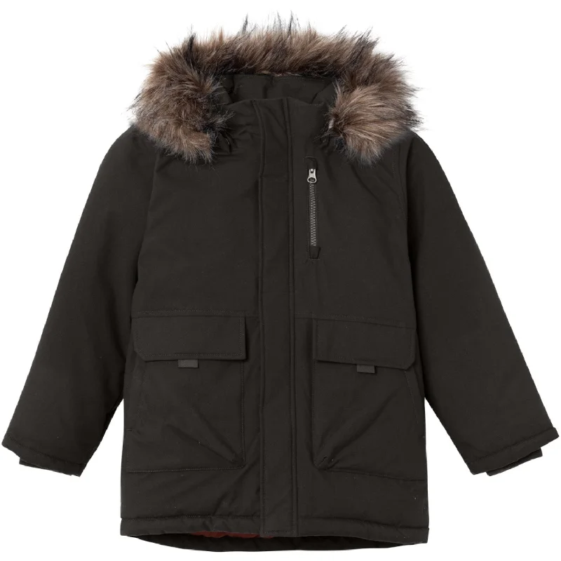 Fur - trimmed wool winter coats for women​ Name It Black Master Parka Jacket