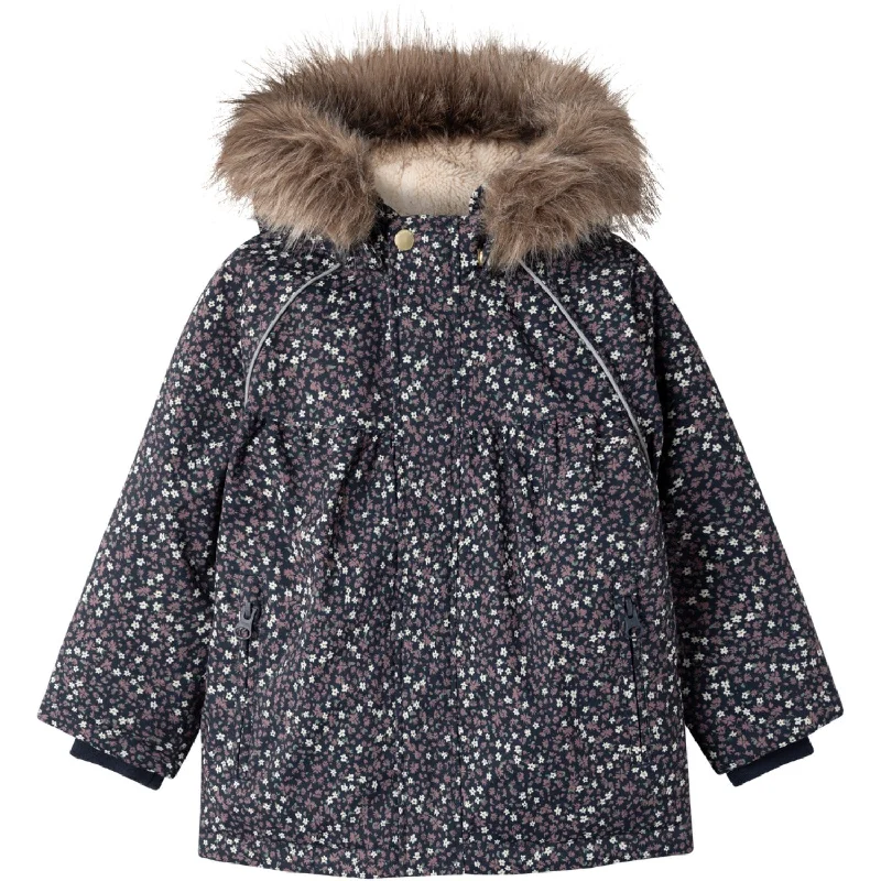Fleece - backed denim winter coats for women​ Name It Dark Sapphire Liberty Snow05 Jacket AOP Fo Noos