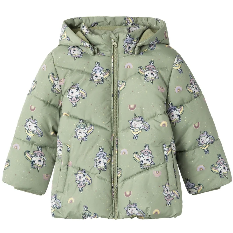 Women's long - sleeve knitted winter coats​ Name It Seagrass May Puffer Jacket AOP