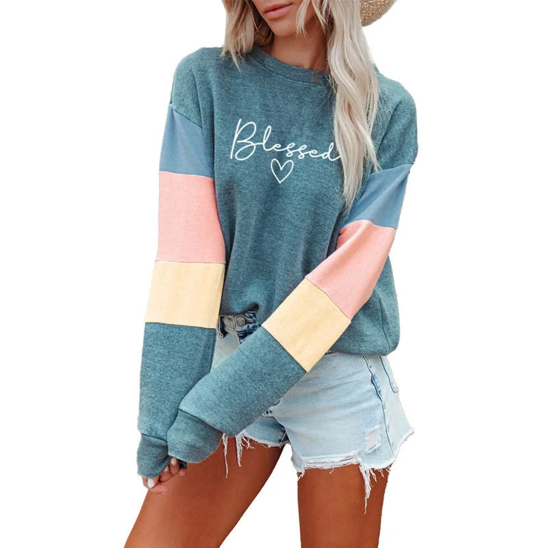Patchwork Fashion Women Sweatshirt Casual Long Sleeve Pullover blessed Print Crewneck Women logo hoodie Sweatshirt Patchwork Fashion Women Sweatshirt Casual Long Sleeve Pullover blessed Print Crewneck Women logo hoodie Sweatshirt