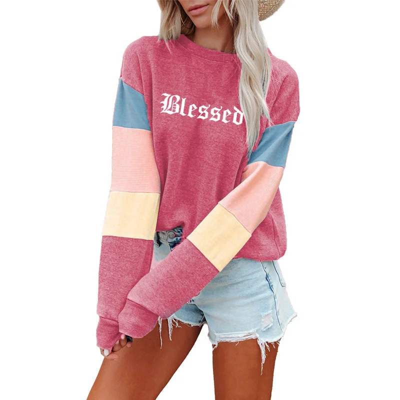 Patchwork Fashion Women Sweatshirt Casual Long Sleeve Pullover blessed Print Crewneck Women logo hoodie Sweatshirt Patchwork Fashion Women Sweatshirt Casual Long Sleeve Pullover blessed Print Crewneck Women logo hoodie Sweatshirt