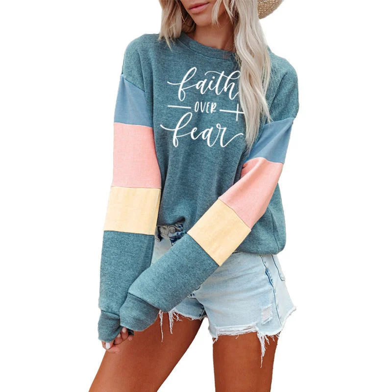 Patchwork Fashion Women Sweatshirt Casual Long Sleeve Pullover Faith Print Crewneck Women logo hoodie Sweatshirt Patchwork Fashion Women Sweatshirt Casual Long Sleeve Pullover Faith Print Crewneck Women logo hoodie Sweatshirt