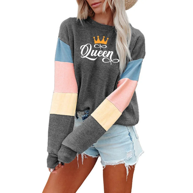 Patchwork Fashion Women Sweatshirt Casual Long Sleeve Pullover Queen Print Crewneck Women logo hoodie Sweatshirt Patchwork Fashion Women Sweatshirt Casual Long Sleeve Pullover Queen Print Crewneck Women logo hoodie Sweatshirt