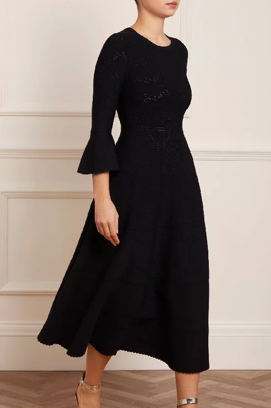 Plus Size Women's Fit - and - Flare Sweater Dresses with Ruffled Hem Pretty Pointelle Knit Ankle Gown Plus Size Women's Fit - and - Flare Sweater Dresses with Ruffled Hem Pretty Pointelle Knit Ankle Gown