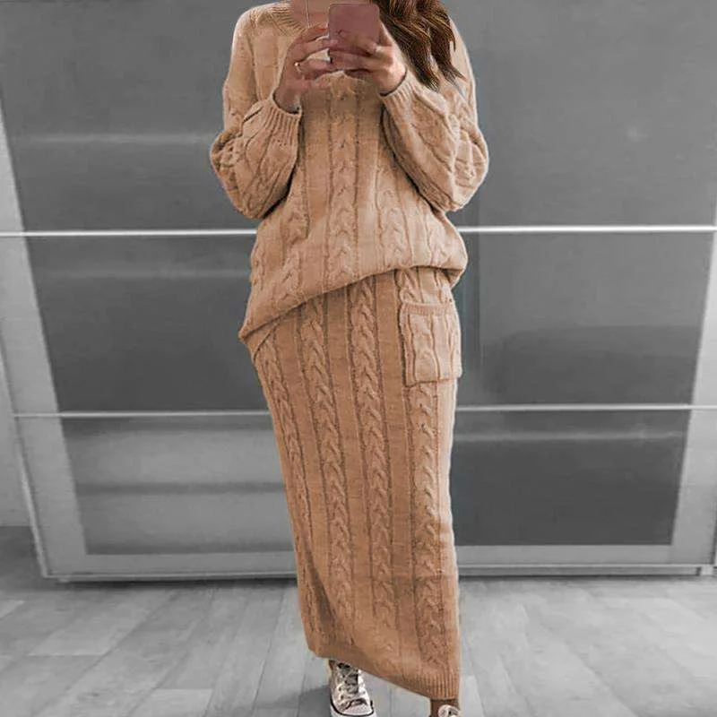 Plus Size Women's Chunky Knit Sweater Co - ords in Ivory for a Cozy Winter Look Pullover Sweater and Skirt Knit Set Plus Size Women's Chunky Knit Sweater Co - ords in Ivory for a Cozy Winter Look Pullover Sweater and Skirt Knit Set