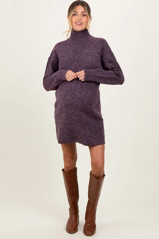 Mock Neck Women's Angora Blend Sweater Dresses in Solid Colors Purple Chunky Knit Turtleneck Maternity Mini Sweater Dress Mock Neck Women's Angora Blend Sweater Dresses in Solid Colors Purple Chunky Knit Turtleneck Maternity Mini Sweater Dress