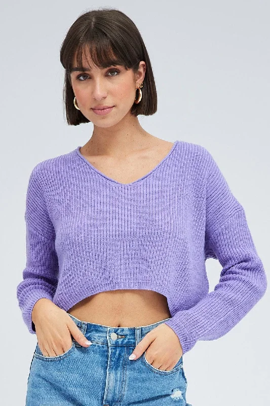 Plus Size Women's Hooded Sweater Co - ords in Gray for a Casual and Sporty Look Purple Knit Jumper Long Sleeve V Neck Plus Size Women's Hooded Sweater Co - ords in Gray for a Casual and Sporty Look Purple Knit Jumper Long Sleeve V Neck