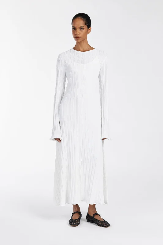 A - Line Women's Merino Wool Sweater Dresses in Classic Styles SYLVIA OFF WHITE KNIT MIDI DRESS A - Line Women's Merino Wool Sweater Dresses in Classic Styles SYLVIA OFF WHITE KNIT MIDI DRESS