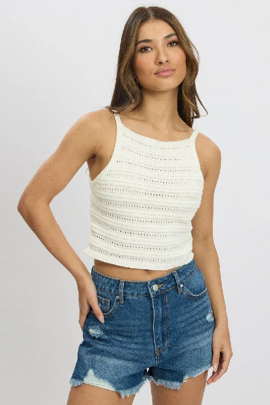 Plus Size Women's Hooded Sweater Co - ords in Gray for a Casual and Sporty Look White Crochet Knit Tank Top Plus Size Women's Hooded Sweater Co - ords in Gray for a Casual and Sporty Look White Crochet Knit Tank Top