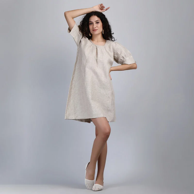Wrap - Style Women Dress with Adjustable Fit for All Body Types Wrap - Style Women Dress with Adjustable Fit for All Body Types Linen Short Shift Dress for Women | Beige