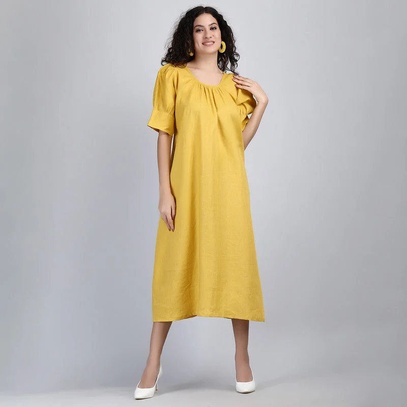 Shift Women Dress with a Simple and Classic Design for Everyday Wear Shift Women Dress with a Simple and Classic Design for Everyday Wear Pure Linen Maxi Tunic Dress | Mustard