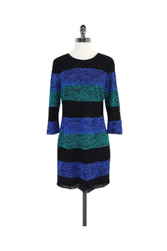 Wrap - Style Women Dress with Adjustable Fit for All Body Types Wrap - Style Women Dress with Adjustable Fit for All Body Types Ali Ro - Black, Blue & Teal Striped Lace Dress Sz 6 Wrap - Style Women Dress with Adjustable Fit for All Body Types Wrap - Style Women Dress with Adjustable Fit for All Body Types Ali Ro - Black, Blue & Teal Striped Lace Dress Sz 6