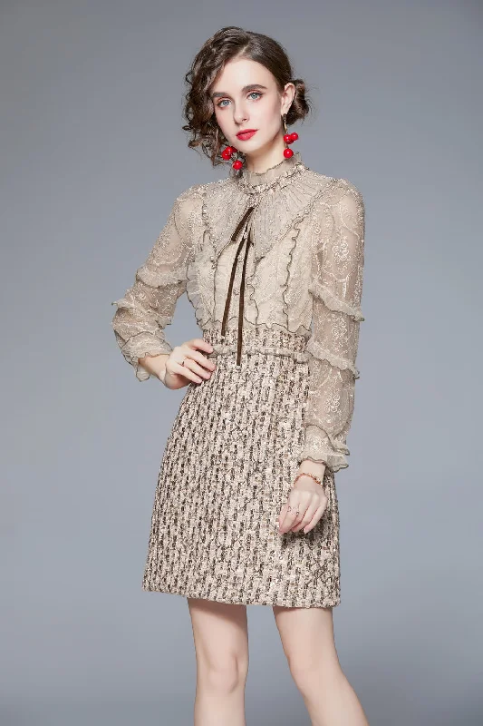 Mini Women Dress with a Short Hem for a Young and Trendy Style Mini Women Dress with a Short Hem for a Young and Trendy Style Apricot ?ocktail Bodycon High Neck 3/4 Sleeves Short Dress