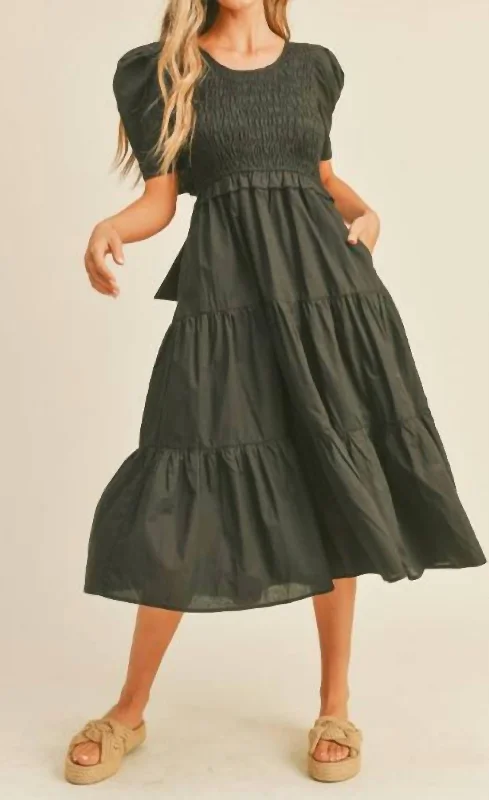 Wrap - Style Women Dress with Adjustable Fit for All Body Types Wrap - Style Women Dress with Adjustable Fit for All Body Types Beckham Smocked Dress In Black Wrap - Style Women Dress with Adjustable Fit for All Body Types Wrap - Style Women Dress with Adjustable Fit for All Body Types Beckham Smocked Dress In Black