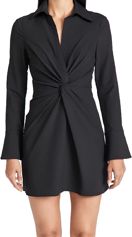 Long - Sleeve Women Dress in Velvet for a Luxurious Winter Look Long - Sleeve Women Dress in Velvet for a Luxurious Winter Look Cinq A Sept Women's Black Ruched Front Polo Collar Mckenna Mini Dress