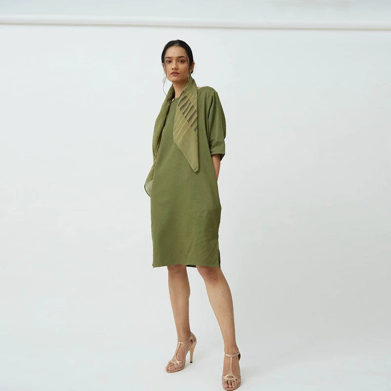 Wrap - Style Women Dress with Adjustable Fit for All Body Types Wrap - Style Women Dress with Adjustable Fit for All Body Types Cotton Tencel Dress | Olive Green