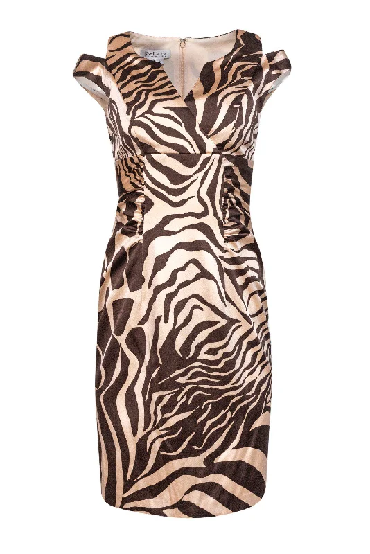 Plus Size Women Dress with a Flattering A - Line Cut for Comfort and Style Plus Size Women Dress with a Flattering A - Line Cut for Comfort and Style Kay Unger - Beige & Brown Printed Sheath Dress Sz 4