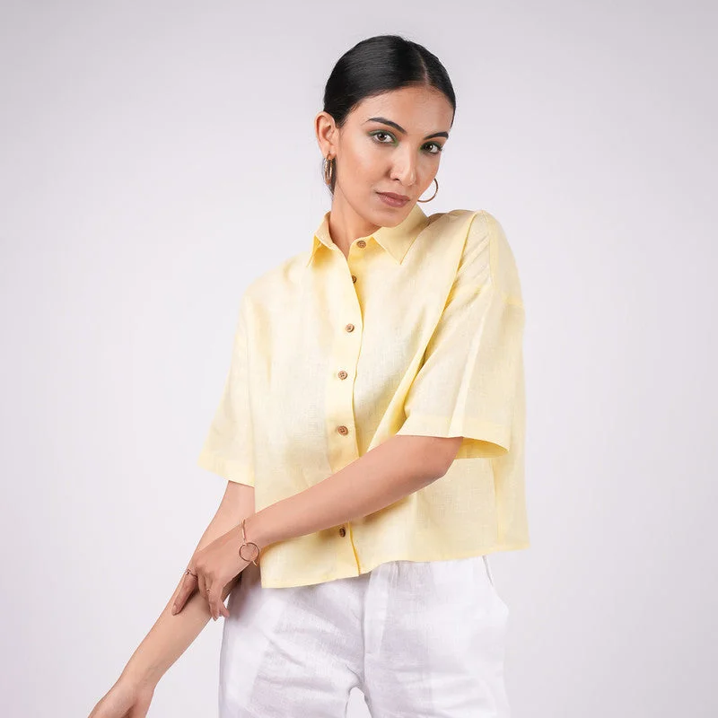 Ball Gown Women Dress with a Full Skirt for a Princess - like Look Ball Gown Women Dress with a Full Skirt for a Princess - like Look Linen Shirt for Women | Yellow | Drop Shoulder