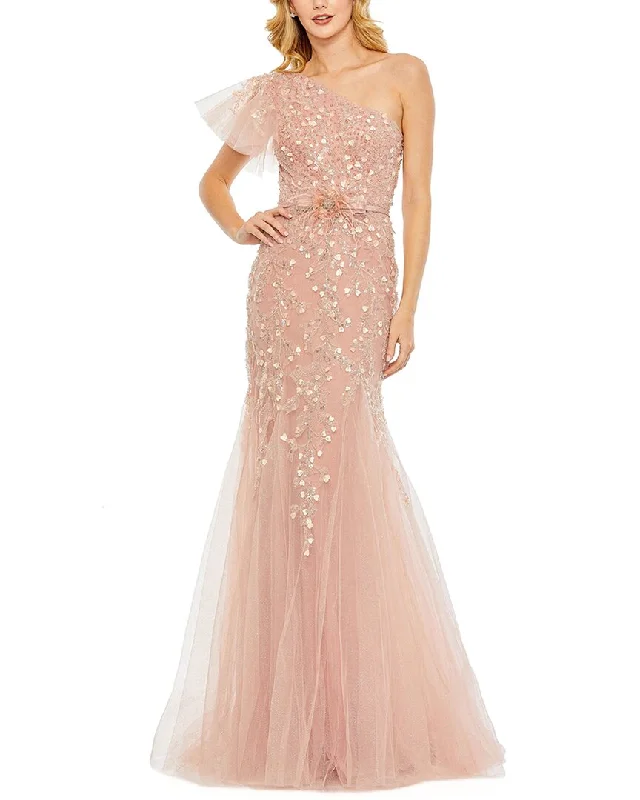 Mermaid - Style Women Dress with a Fitted Silhouette for Special Occasions Mermaid - Style Women Dress with a Fitted Silhouette for Special Occasions Mac Duggal Embellished One Shoulder Cap Sleeve Gown