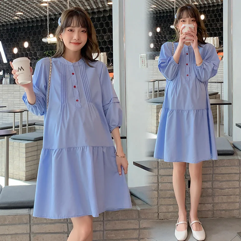 Ruffled Women Dress with Multiple Layers for a Playful and Girly Style Ruffled Women Dress with Multiple Layers for a Playful and Girly Style NiDELL Maternity Dress . Spring and Autumn New Three-Quarter Sleeve Korean Style Loose Mid-Length Maternity Dress