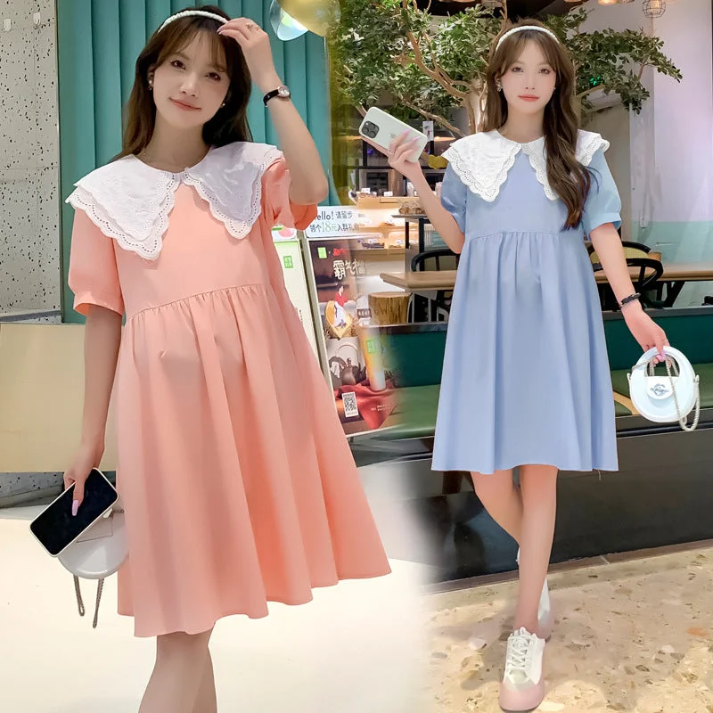 Plus Size Women Dress with a Flattering A - Line Cut for Comfort and Style Plus Size Women Dress with a Flattering A - Line Cut for Comfort and Style NiDELL . New Maternity Dress Double-Layer Lace Embroidered Doll Collar Dress Sweet Elegance Maternity Dress