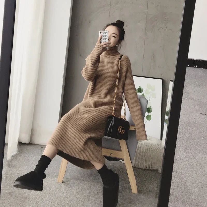 Plus Size Women Dress with a Flattering A - Line Cut for Comfort and Style Plus Size Women Dress with a Flattering A - Line Cut for Comfort and Style NiDELL . New Women's Knitted Dress Women's Autumn and Winter Clothing Long Sleeve Inner Wear Bottoming Skirt Mid-Length Turtleneck Sweater Women