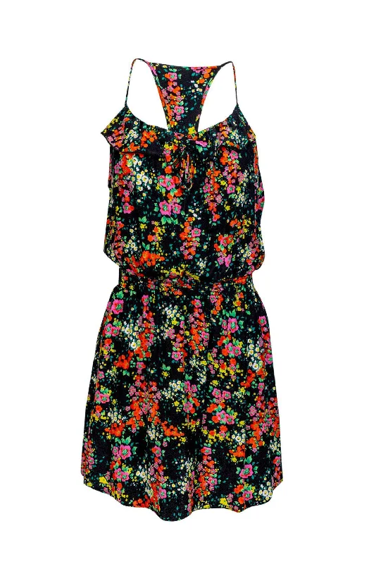 Wrap - Style Women Dress with Adjustable Fit for All Body Types Wrap - Style Women Dress with Adjustable Fit for All Body Types Parker - Black Silk Dress w/ Multicolor Floral Print Sz XS