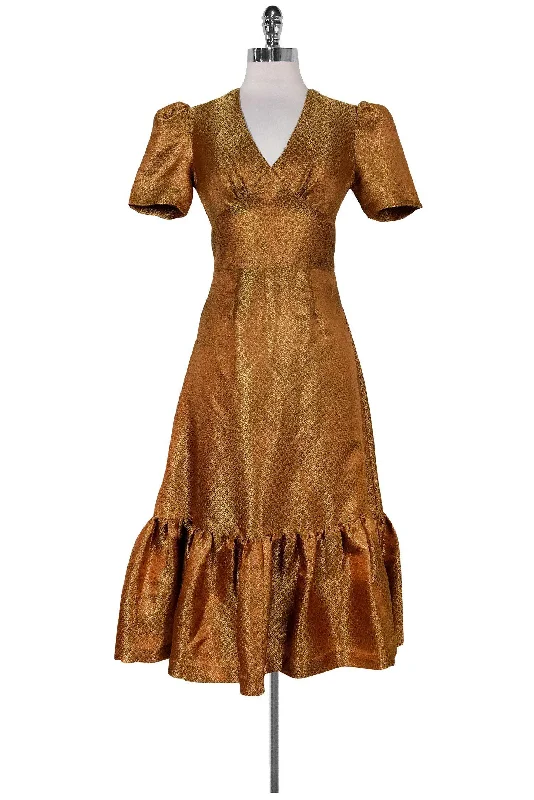 Backless Women Dress for a Sexy and Alluring Look at Evening Events Backless Women Dress for a Sexy and Alluring Look at Evening Events Plenty by Tracy Reese - Brown & Gold Dress Sz XS