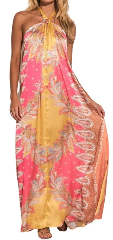 Lace - Embellished Women Dress for an Elegant and Sophisticated Appearance Lace - Embellished Women Dress for an Elegant and Sophisticated Appearance Print Halter Maxi Dress In Pink Bali Print