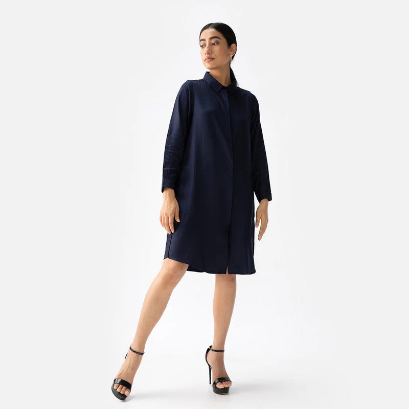 Halter Neck Women Dress to Show Off the Shoulders and Neckline Halter Neck Women Dress to Show Off the Shoulders and Neckline Cotton Tencel Shirt Dress | Knee-Length | Navy Halter Neck Women Dress to Show Off the Shoulders and Neckline Halter Neck Women Dress to Show Off the Shoulders and Neckline Cotton Tencel Shirt Dress | Knee-Length | Navy