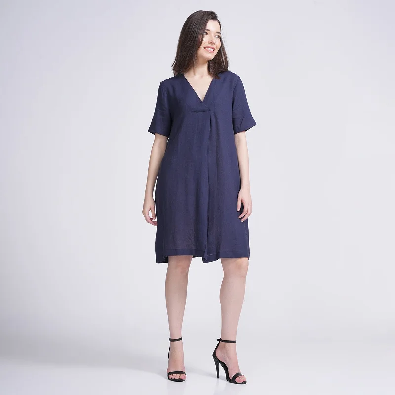 Pleated Women Dress with a Timeless and Elegant Texture Pleated Women Dress with a Timeless and Elegant Texture Linen A-Line Dress for Women | Front Pleated | Navy Blue Pleated Women Dress with a Timeless and Elegant Texture Pleated Women Dress with a Timeless and Elegant Texture Linen A-Line Dress for Women | Front Pleated | Navy Blue