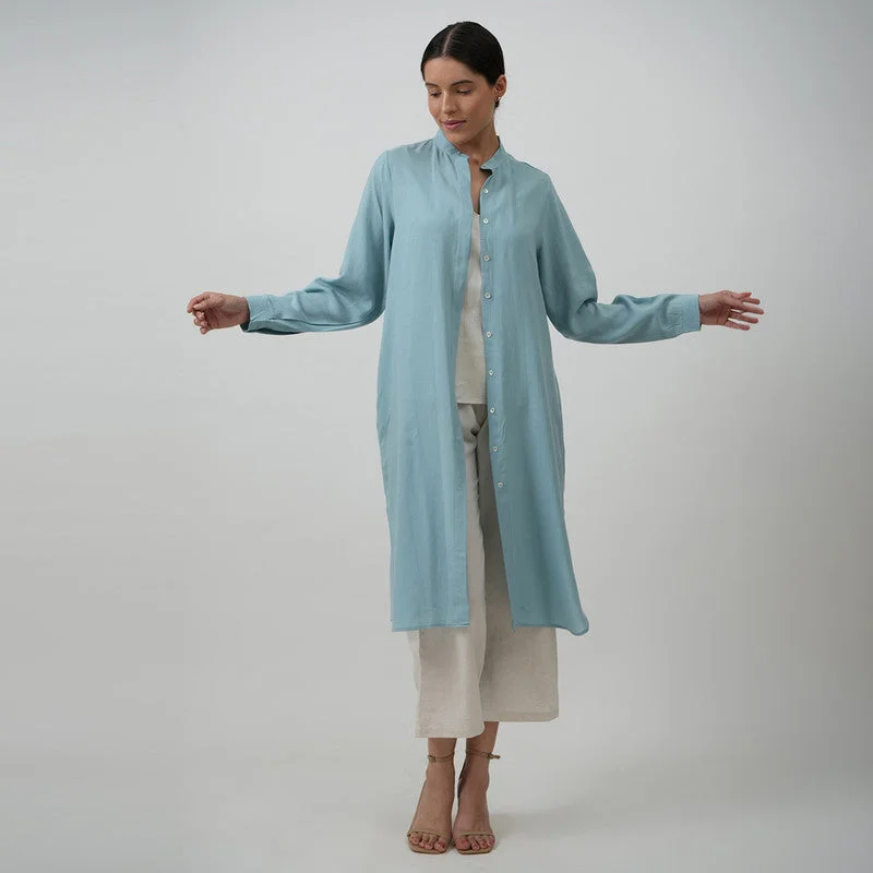 Wrap - Style Women Dress with Adjustable Fit for All Body Types Wrap - Style Women Dress with Adjustable Fit for All Body Types Long Shirt for Women | Powder Blue | Tencel Wrap - Style Women Dress with Adjustable Fit for All Body Types Wrap - Style Women Dress with Adjustable Fit for All Body Types Long Shirt for Women | Powder Blue | Tencel