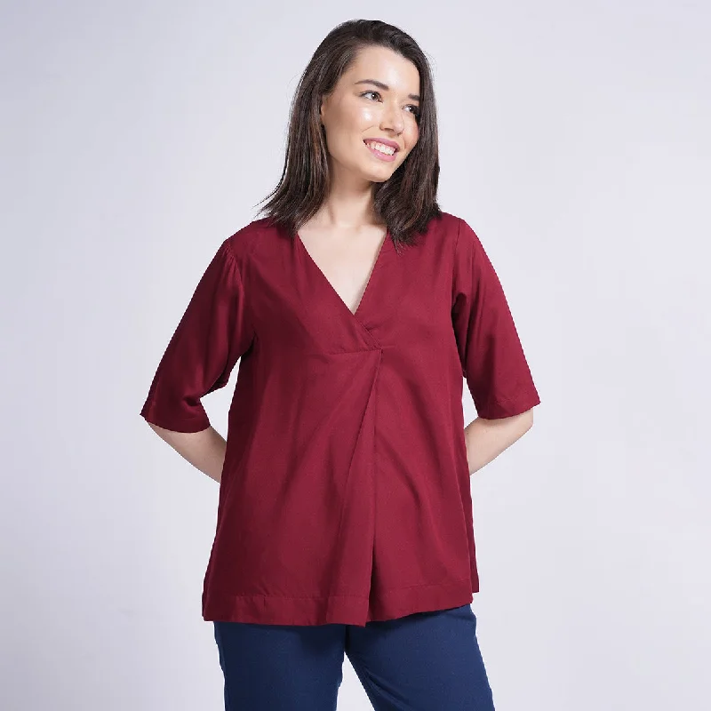 Pleated Women Dress with a Timeless and Elegant Texture Pleated Women Dress with a Timeless and Elegant Texture Modal Maroon Top for Women | Front Pleated | V Neck