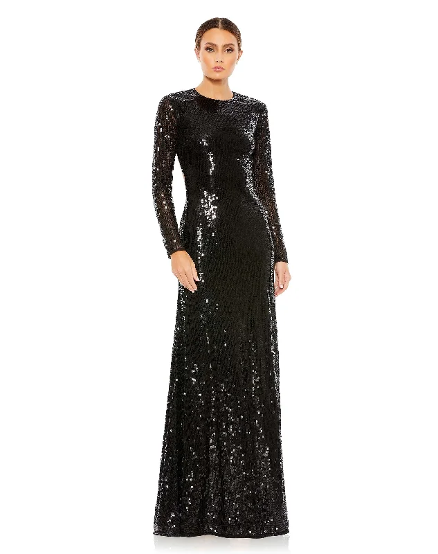 Pleated Women Dress with a Timeless and Elegant Texture Pleated Women Dress with a Timeless and Elegant Texture Sequined Long Sleeve High Neck Open Back Gown