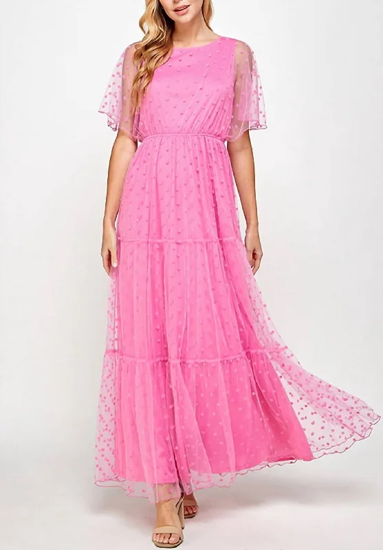 Mermaid - Style Women Dress with a Fitted Silhouette for Special Occasions Mermaid - Style Women Dress with a Fitted Silhouette for Special Occasions Soft Mesh Dot Maxi Dress In Fuchsia Mermaid - Style Women Dress with a Fitted Silhouette for Special Occasions Mermaid - Style Women Dress with a Fitted Silhouette for Special Occasions Soft Mesh Dot Maxi Dress In Fuchsia