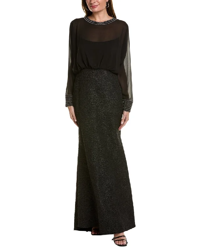 Ruffled Women Dress with Multiple Layers for a Playful and Girly Style Ruffled Women Dress with Multiple Layers for a Playful and Girly Style Tadashi Shoji Blouson Gown