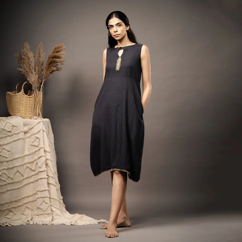 Halter Neck Women Dress to Show Off the Shoulders and Neckline Halter Neck Women Dress to Show Off the Shoulders and Neckline Cotton Black Dress for Women | Pin-Tucks