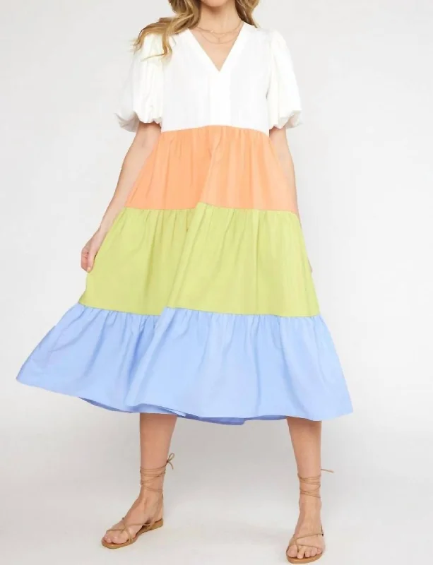 Halter Neck Women Dress to Show Off the Shoulders and Neckline Halter Neck Women Dress to Show Off the Shoulders and Neckline The Encanto Tiered Color Block Midi Dress In Off White Combo