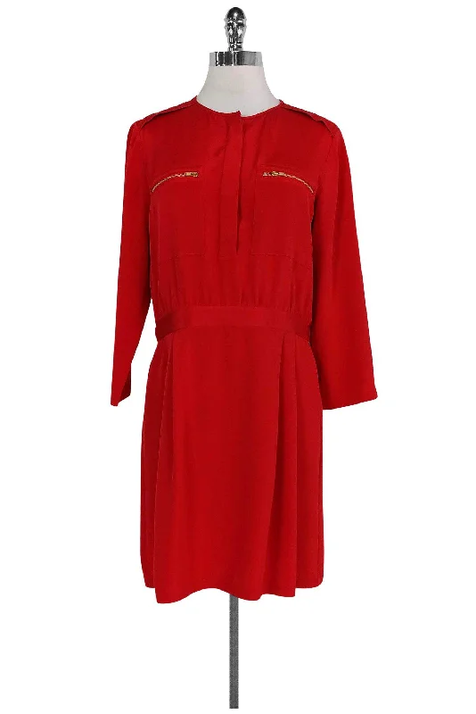 Empire Waist Women Dress to Accentuate the Bust and Conceal the Waist Empire Waist Women Dress to Accentuate the Bust and Conceal the Waist Theory - Red Gold Zip Dress Sz 8 Empire Waist Women Dress to Accentuate the Bust and Conceal the Waist Empire Waist Women Dress to Accentuate the Bust and Conceal the Waist Theory - Red Gold Zip Dress Sz 8
