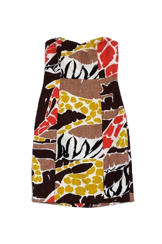 Plus Size Women Dress with a Flattering A - Line Cut for Comfort and Style Plus Size Women Dress with a Flattering A - Line Cut for Comfort and Style Tibi - Cream & Brown Safari Print Strapless Dress Sz 2