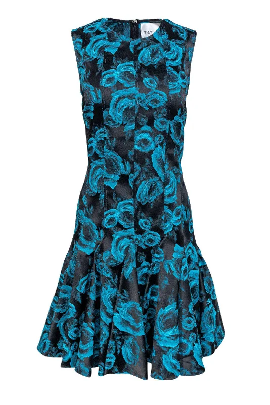 Wrap - Style Women Dress with Adjustable Fit for All Body Types Wrap - Style Women Dress with Adjustable Fit for All Body Types Twilley Atelier - Black & Teal Rose Printed Dress Sz 4