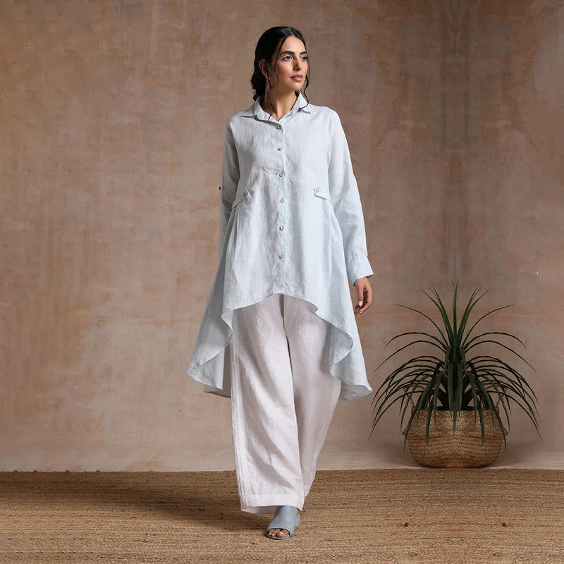Pleated Women Dress with a Timeless and Elegant Texture Pleated Women Dress with a Timeless and Elegant Texture Linen Tunic | High-Low Tunic | Mint Blue Pleated Women Dress with a Timeless and Elegant Texture Pleated Women Dress with a Timeless and Elegant Texture Linen Tunic | High-Low Tunic | Mint Blue