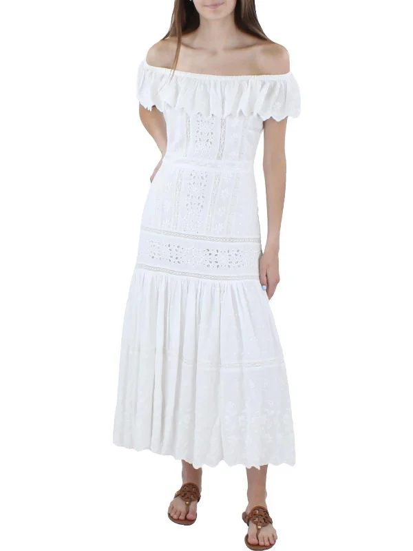 Long - Sleeve Women Dress in Velvet for a Luxurious Winter Look Long - Sleeve Women Dress in Velvet for a Luxurious Winter Look Womens Off-The-Shoulder Eyelet Maxi Dress